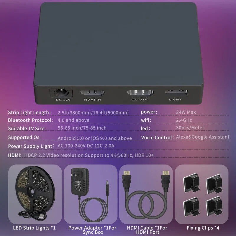 LED Bias Lighting Strip with Screen Sync Wireless App Control