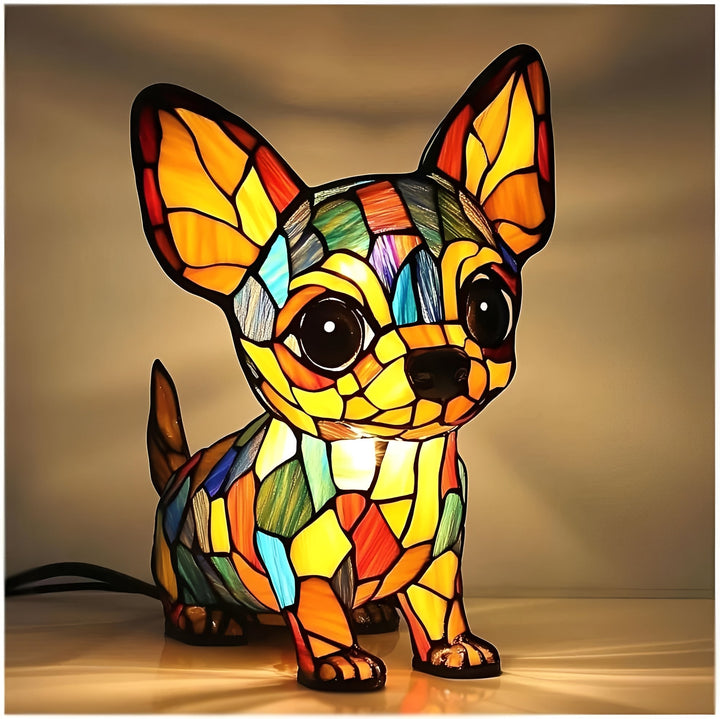 Bedside Lamp with Stained Glass Art Deco Design