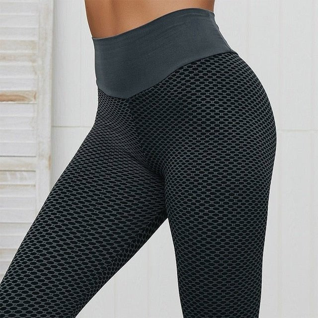 Womens High Waist Gym Leggings Honeycomb Textured Stretch