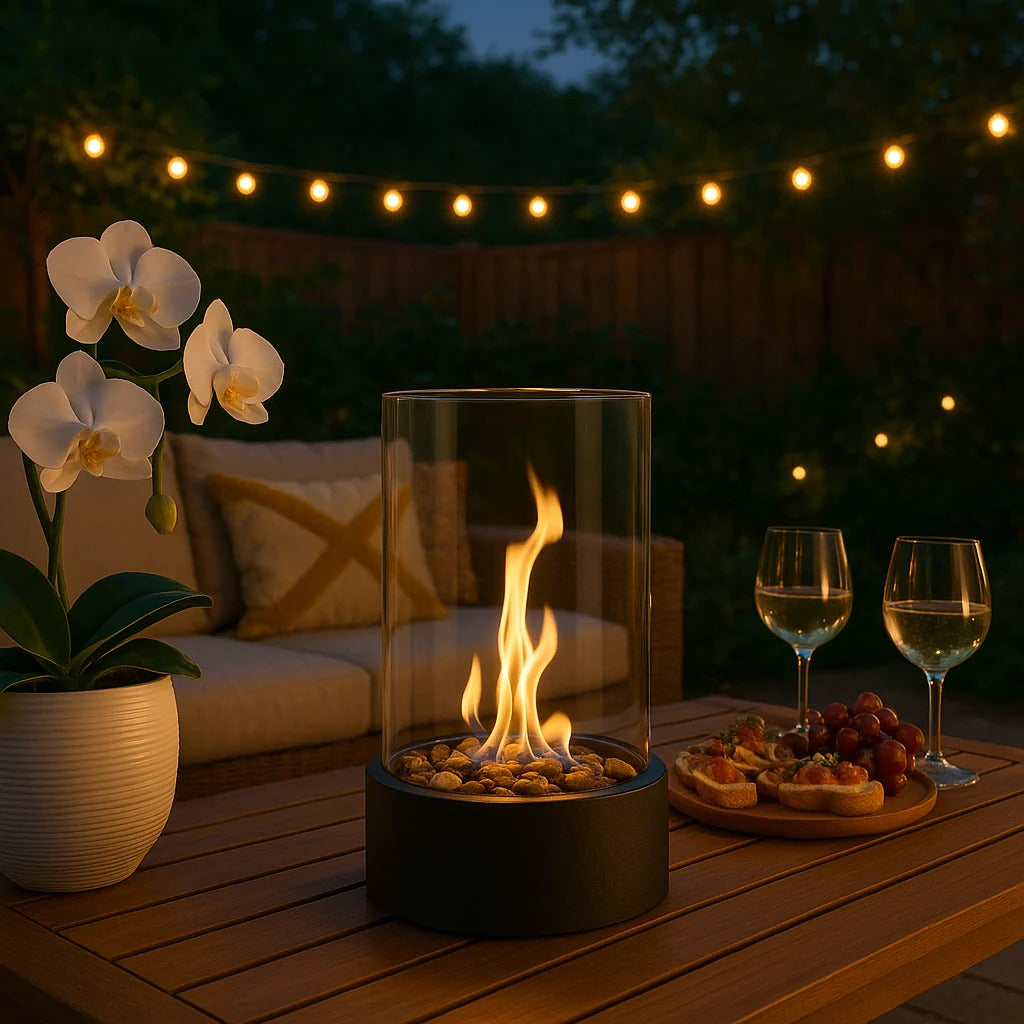 Indoor Tabletop Fireplace Glass and Metal Compact Design - Lenila