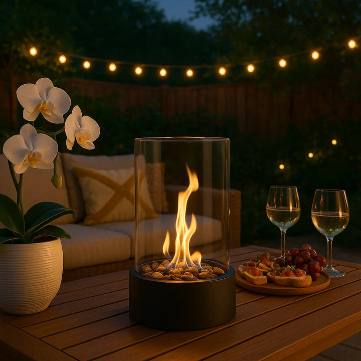 Indoor Tabletop Fireplace Glass and Metal Compact Design - Lenila