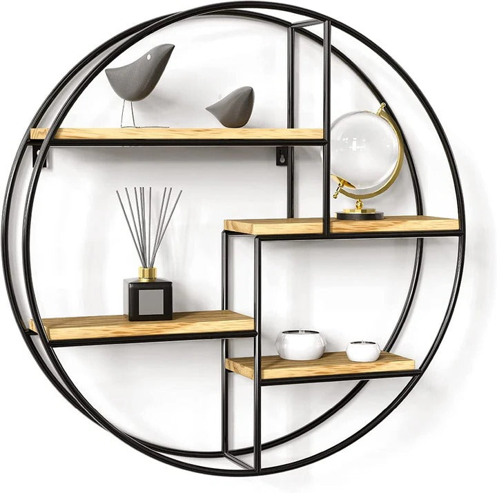 Industrial Round Wall Shelf Metal Minimalist Design - Lenila