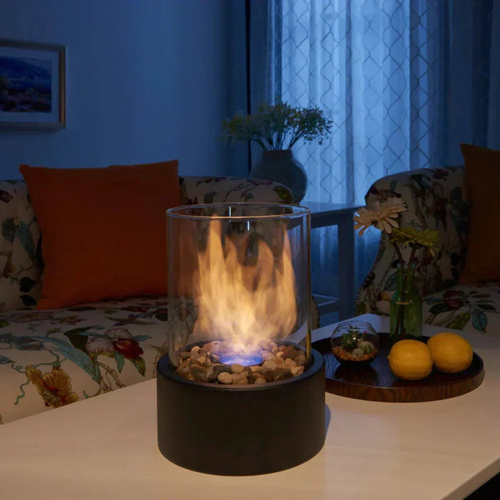 Indoor Tabletop Fireplace Glass and Metal Compact Design