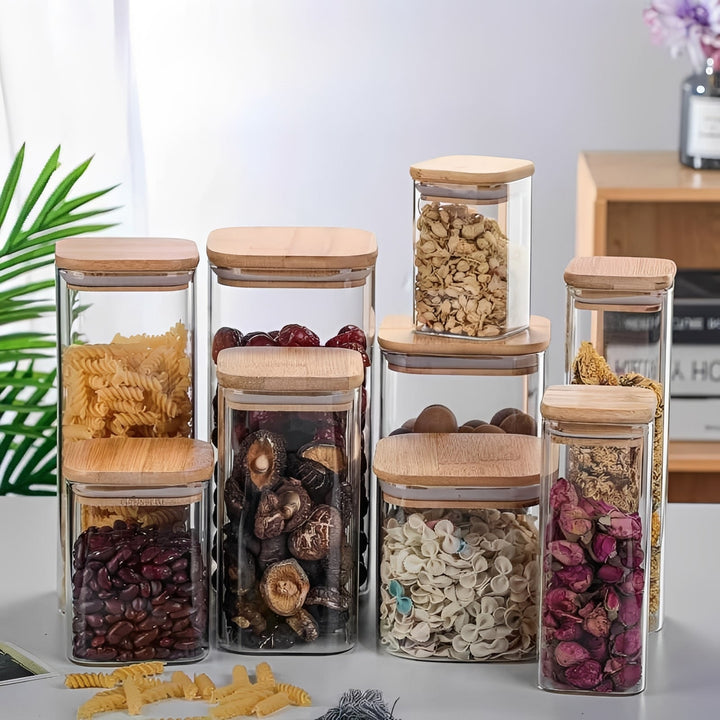 Glass Storage Jar with Bamboo Lid Minimalist Style