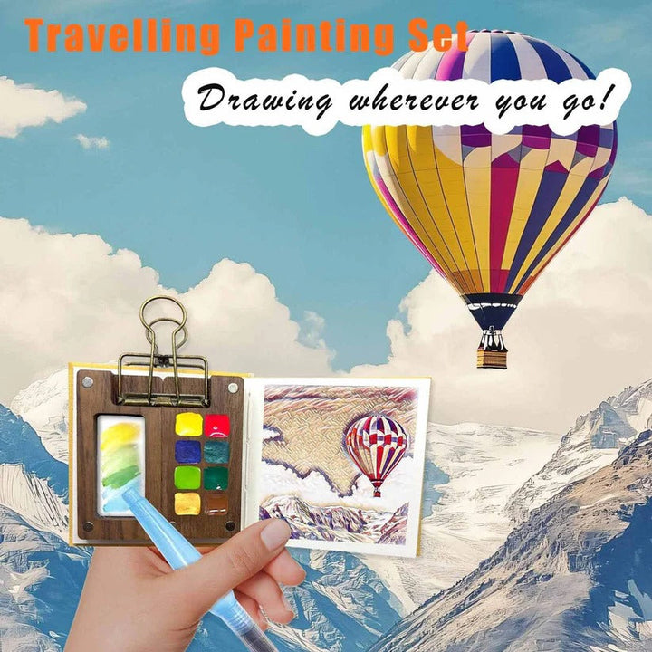 Travel Watercolor Palette Set with Brush and Mini Sketchbook