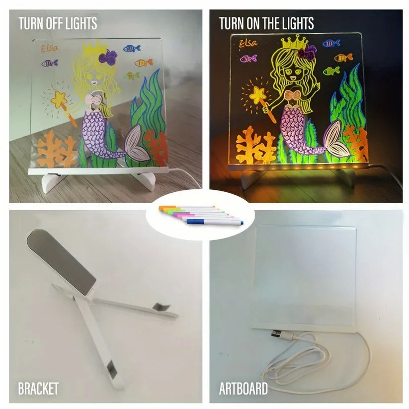 Kids USB Powered LED Acrylic Message Board Erasable Surface