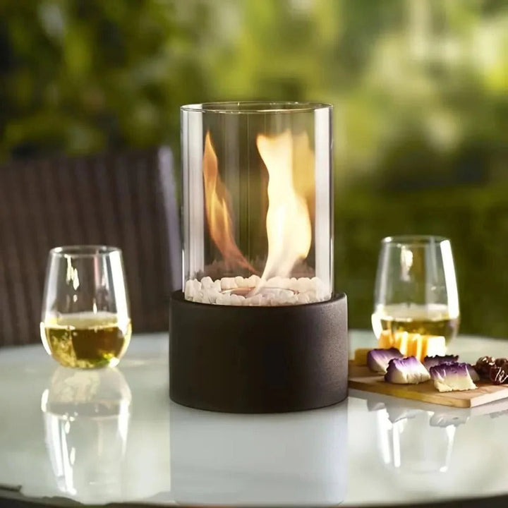 Indoor Tabletop Fireplace Glass and Metal Compact Design