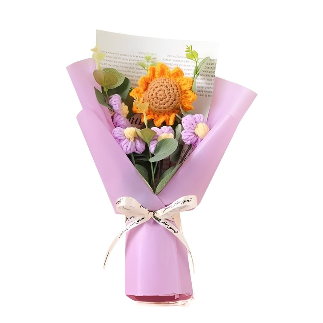 Decorative Knitted Floral Arrangement with Sunflowers and Daisies