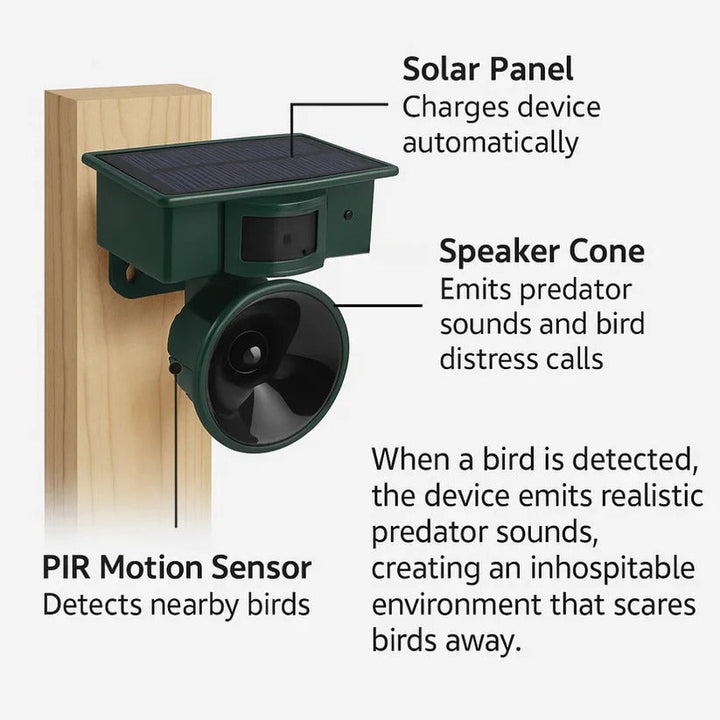Solar Powered Bird Repeller Motion Sensor Adjustable Sound