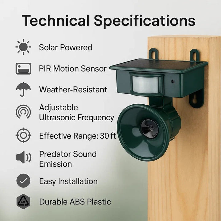 Solar Powered Bird Repeller Motion Sensor Adjustable Sound