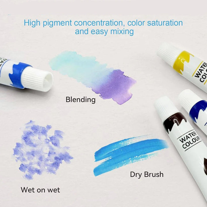 Travel Watercolor Palette Set with Brush and Mini Sketchbook