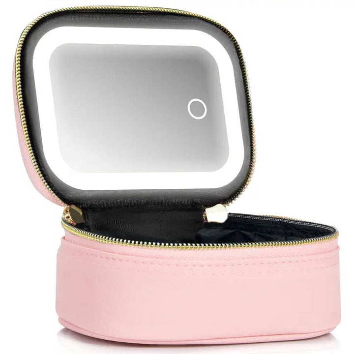 Travel Makeup Bag with Adjustable LED Mirror Portable Organizer