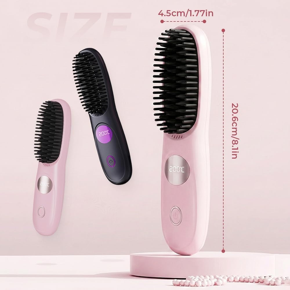 Cordless Hair Straightener Brush with LED Display USB Rechargeable