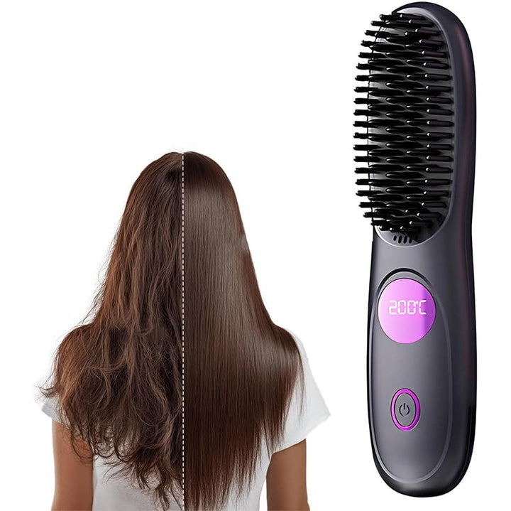 Cordless Hair Straightener Brush with LED Display USB Rechargeable