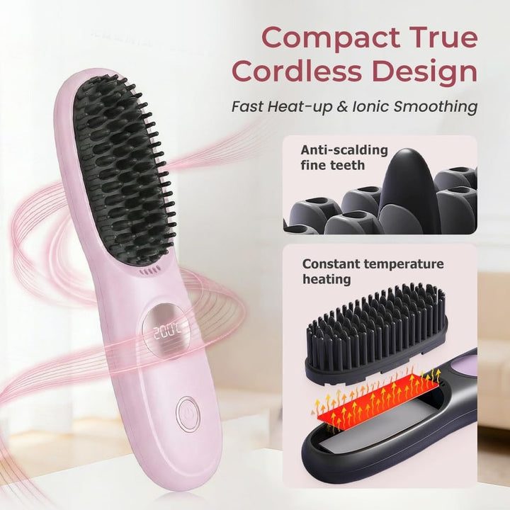 Cordless Hair Straightener Brush with LED Display USB Rechargeable