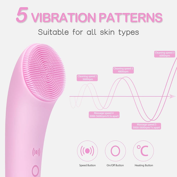 Rechargeable Silicone Facial Cleansing Brush with Heat Massage and