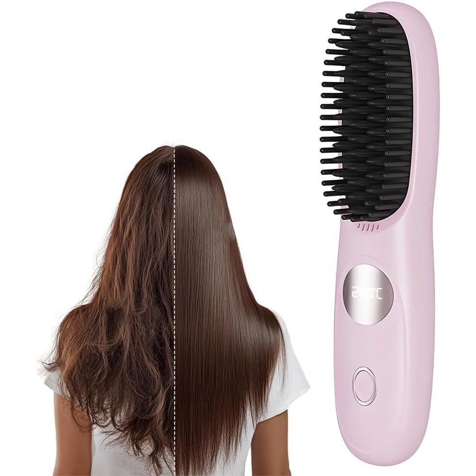 Cordless Hair Straightener Brush with LED Display USB Rechargeable - Lenila
