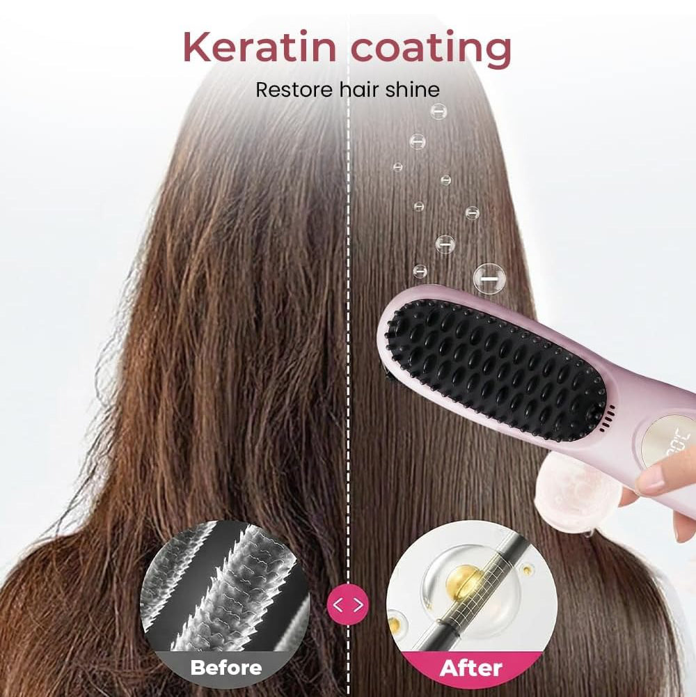 Cordless Hair Straightener Brush with LED Display USB Rechargeable