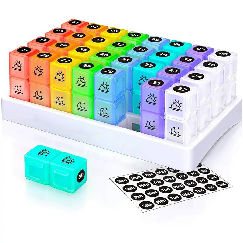 Monthly Pill Organizer with Am/Pm Compartments and Stickers