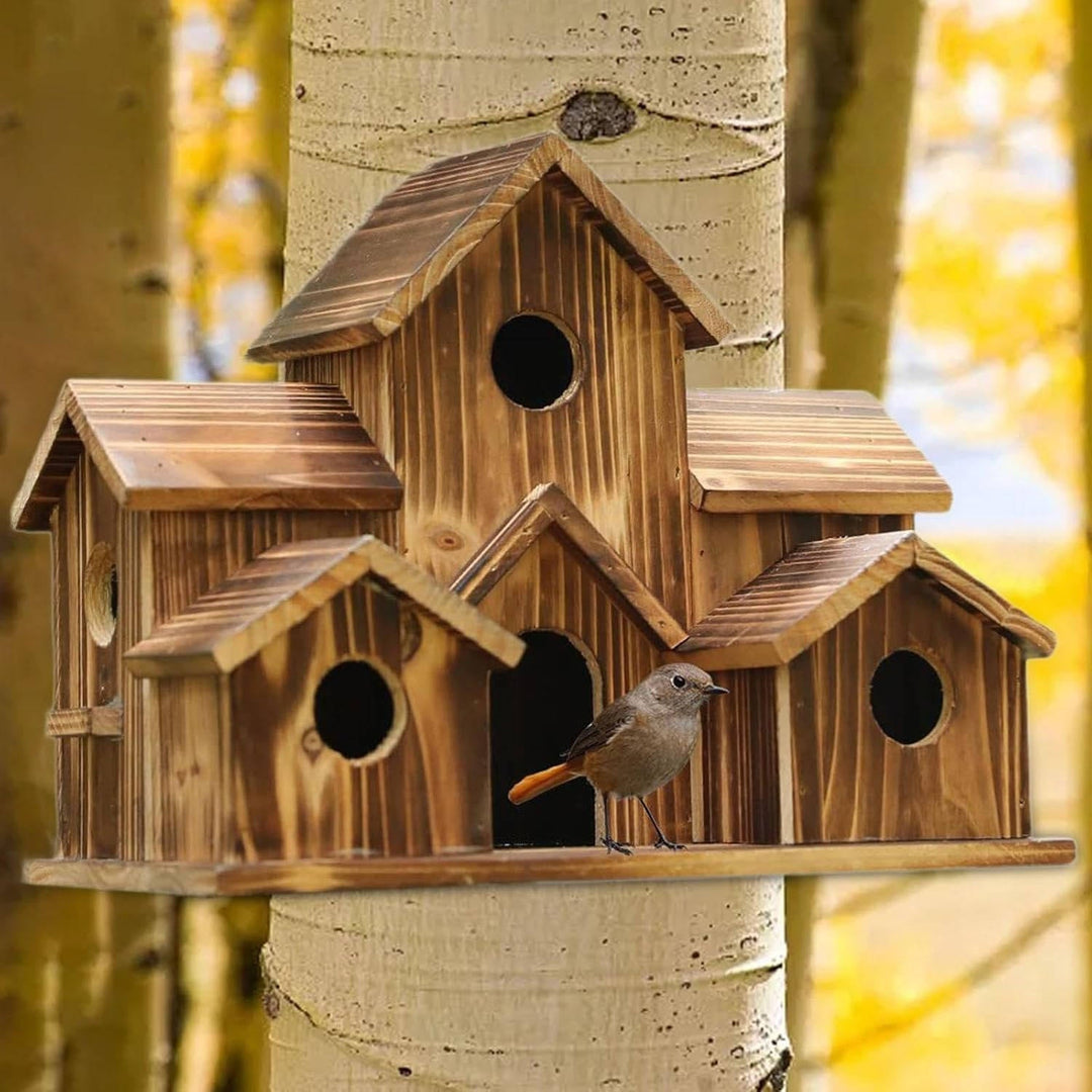 Outdoor Wooden Birdhouse Hanging Feeder Natural Material Decorative