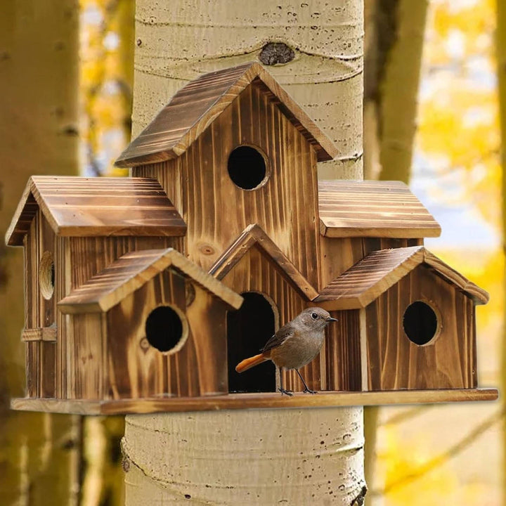Outdoor Wooden Birdhouse Hanging Feeder Natural Material Decorative