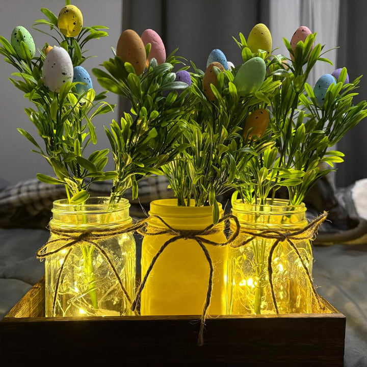 Table Centerpiece with Wood Tray and LED Lights Decorative Runner