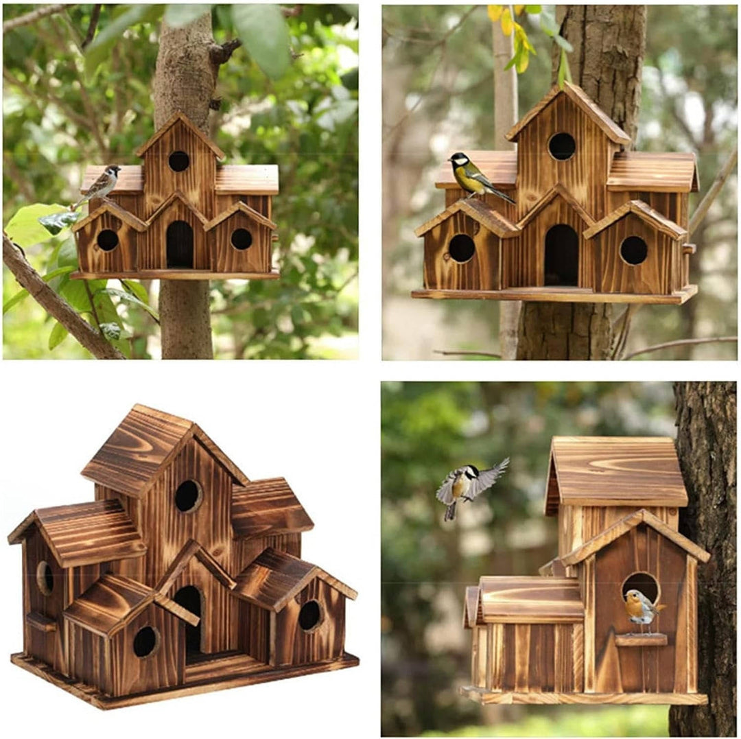 Outdoor Wooden Birdhouse Hanging Feeder Natural Material Decorative