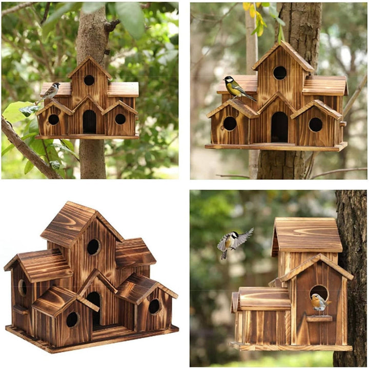 Outdoor Wooden Birdhouse Hanging Feeder Natural Material Decorative