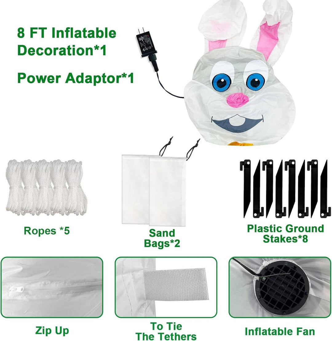 Outdoor Inflatable Easter Bunny Decoration Lighted Blow-Up Rabbit