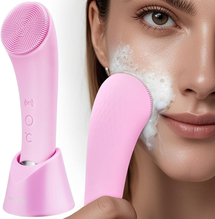 Rechargeable Silicone Facial Cleansing Brush with Heat Massage and - Lenila
