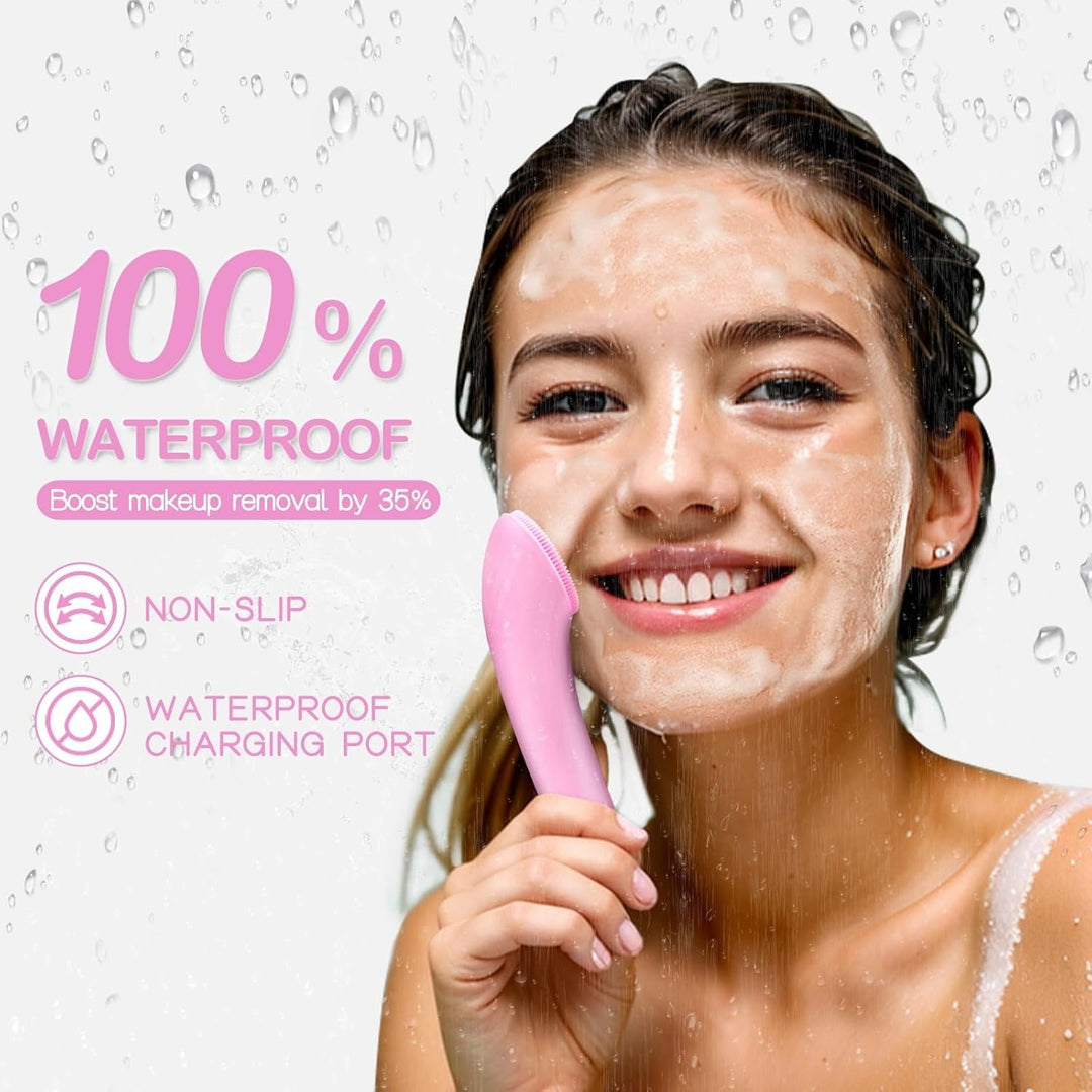 Rechargeable Silicone Facial Cleansing Brush with Heat Massage and