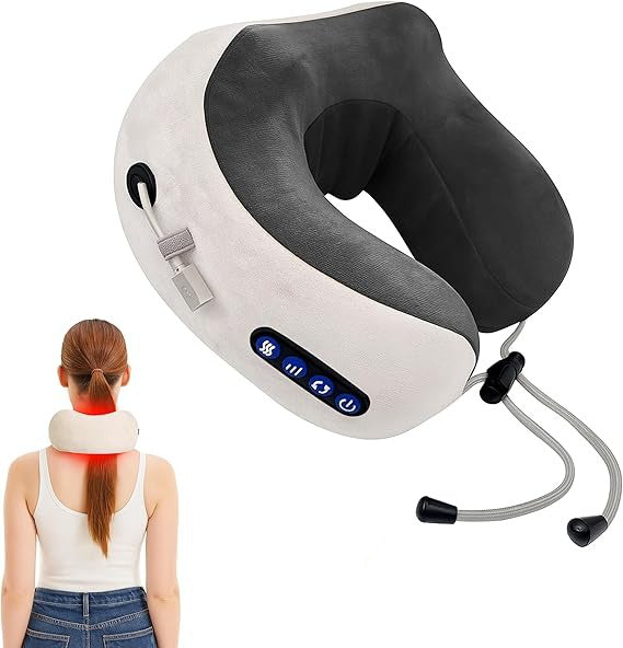 Ergonomic Travel Neck Pillow with Massager for Comfort and Relaxation
