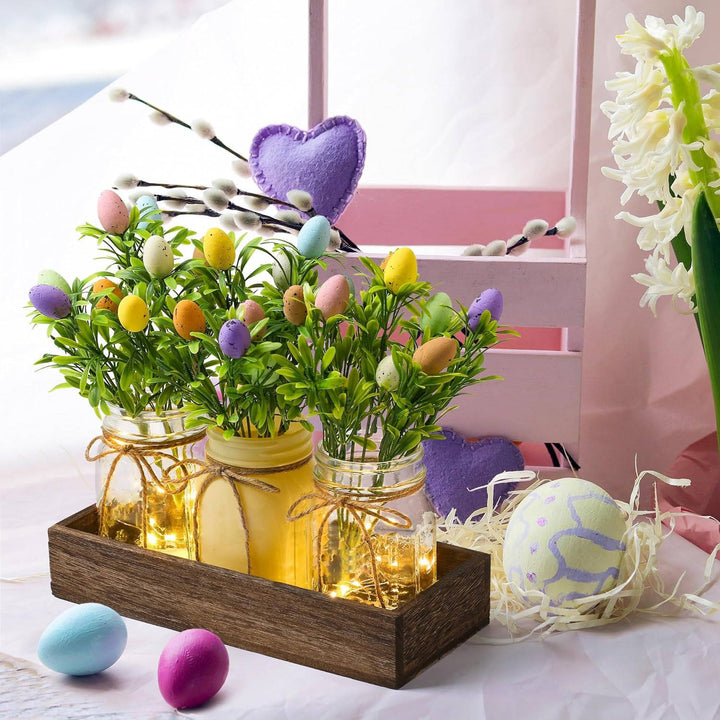 Table Centerpiece with Wood Tray and LED Lights Decorative Runner