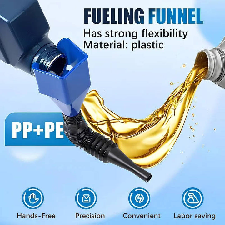 Universal Hands- Oil Funnel with Wide Mouth and Flexible Hose Spill