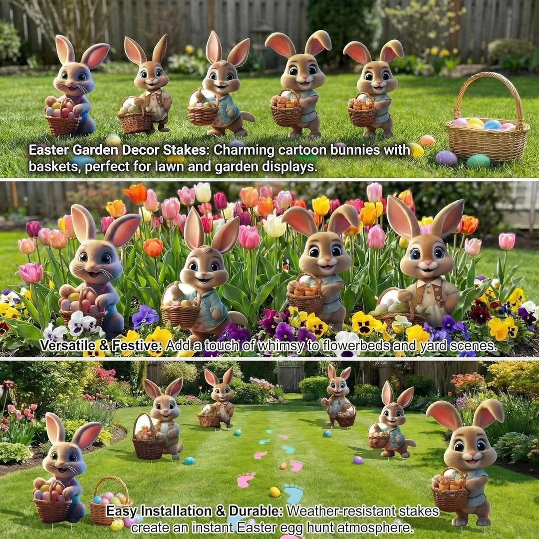 Outdoor Easter Bunny Yard Signs with Stakes Decorative Set