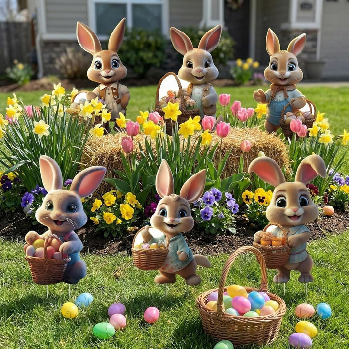 Outdoor Easter Bunny Yard Signs with Stakes Decorative Set