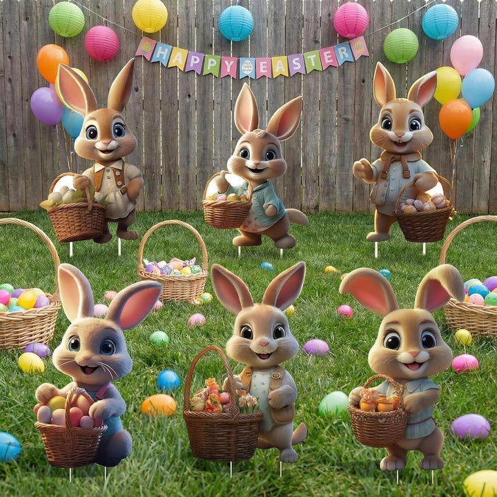 Outdoor Easter Bunny Yard Signs with Stakes Decorative Set - Lenila
