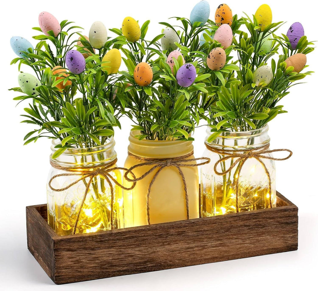 Table Centerpiece with Wood Tray and LED Lights Decorative Runner - Lenila