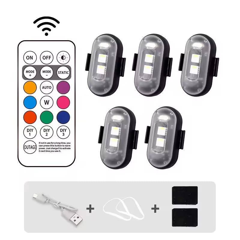 Wireless RGB LED Strobe with Remote Rechargeable Aircraft Style