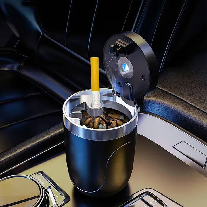 Portable Car Ashtray with Lid LED Cup Holder Smokeless Design