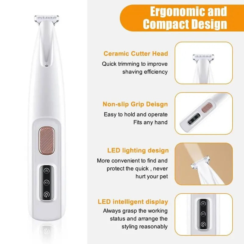 Pet LED Paw Trimmer Waterproof Whisper Quiet USB Charging
