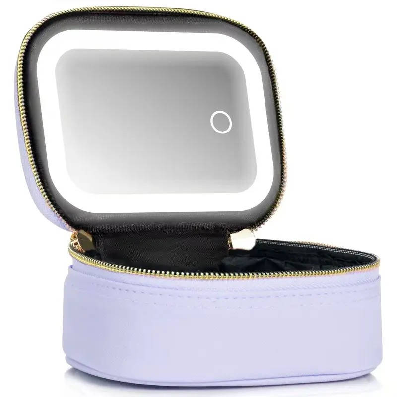 Travel Makeup Bag with Adjustable LED Mirror Portable Organizer