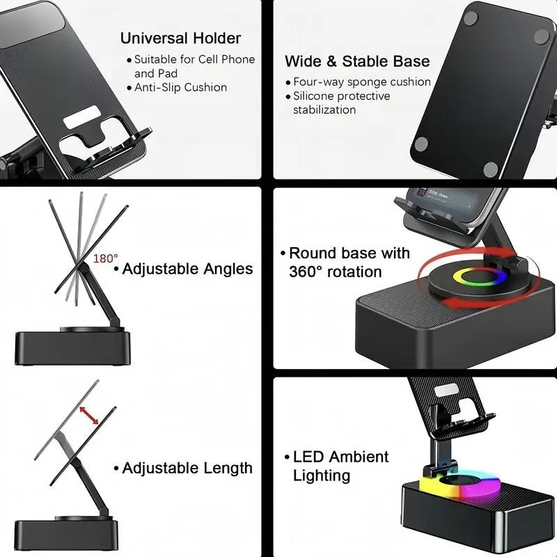Portable Wireless Bluetooth Desk Speaker with Foldable Phone Stand