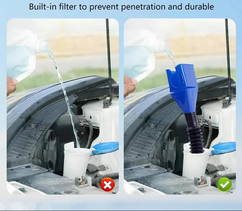 Universal Hands- Oil Funnel with Wide Mouth and Flexible Hose Spill