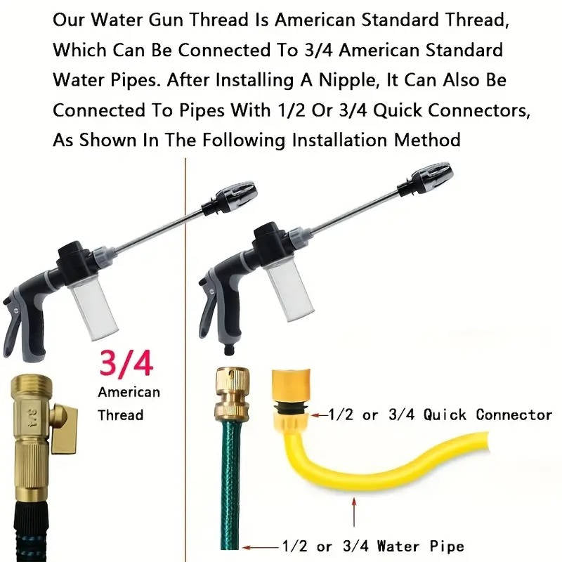 Universal Fit Stainless Steel Garden Hose Nozzle High Pressure Long
