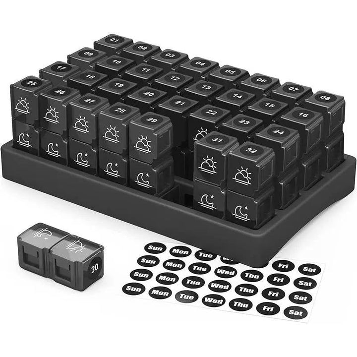 Monthly Pill Organizer with Am/Pm Compartments and Stickers