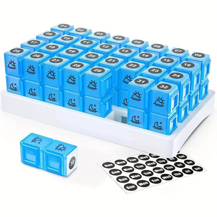 Monthly Pill Organizer with Am/Pm Compartments and Stickers
