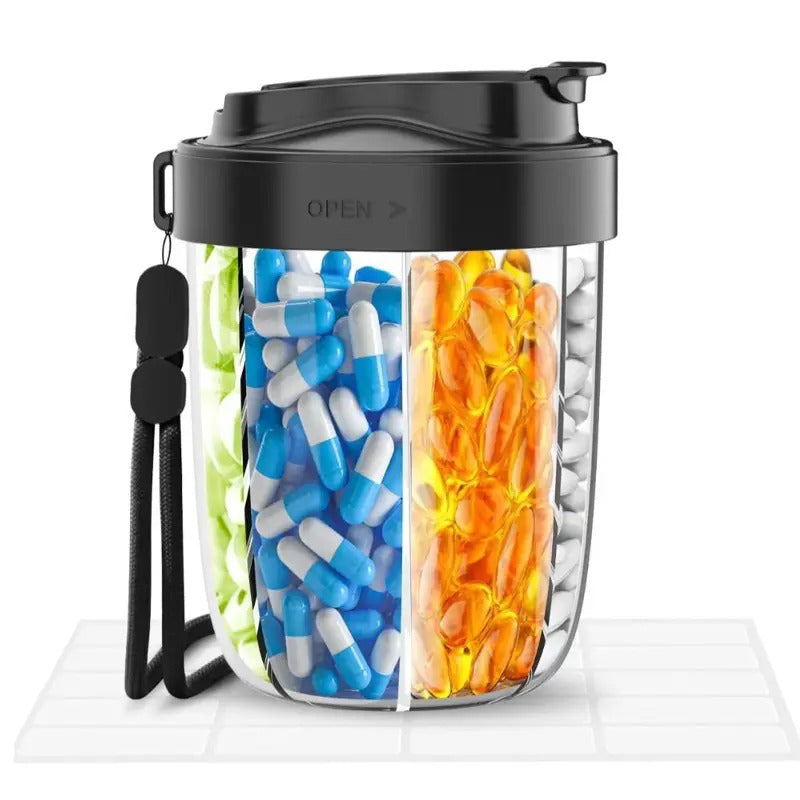 Portable Large Pill Organizer with Compartments Wide Opening Carrying - Lenila