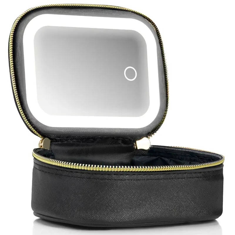 Travel Makeup Bag with Adjustable LED Mirror Portable Organizer