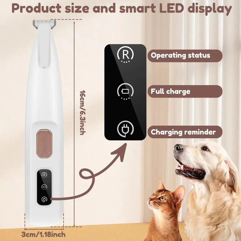 Pet LED Paw Trimmer Waterproof Whisper Quiet USB Charging